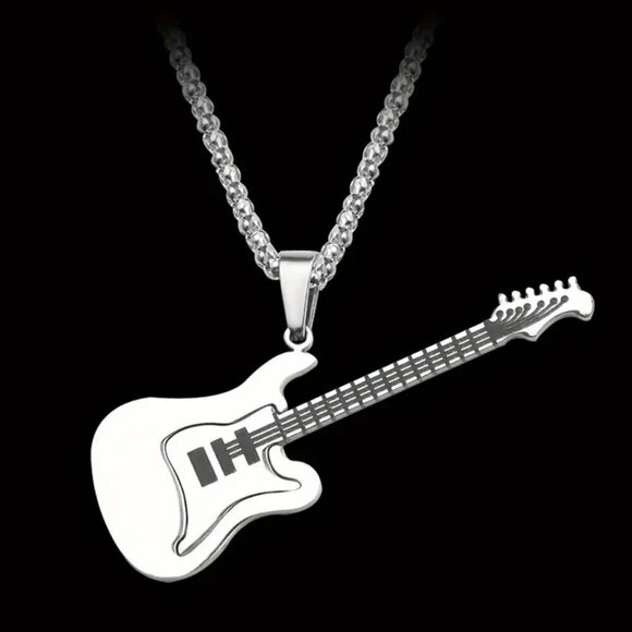 Silver Tone Electric Guitar Necklace and Pendant #620 - Picture 2 of 9